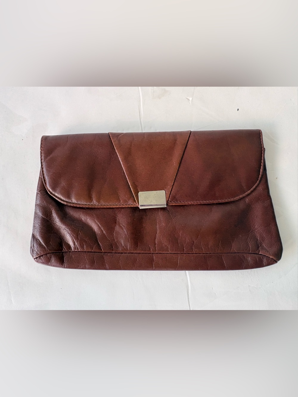Vintage brown Leather Envelope Clutch